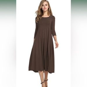 Hotouch Women's 3/4 Sleeve A-line and Flare Midi Long Dress